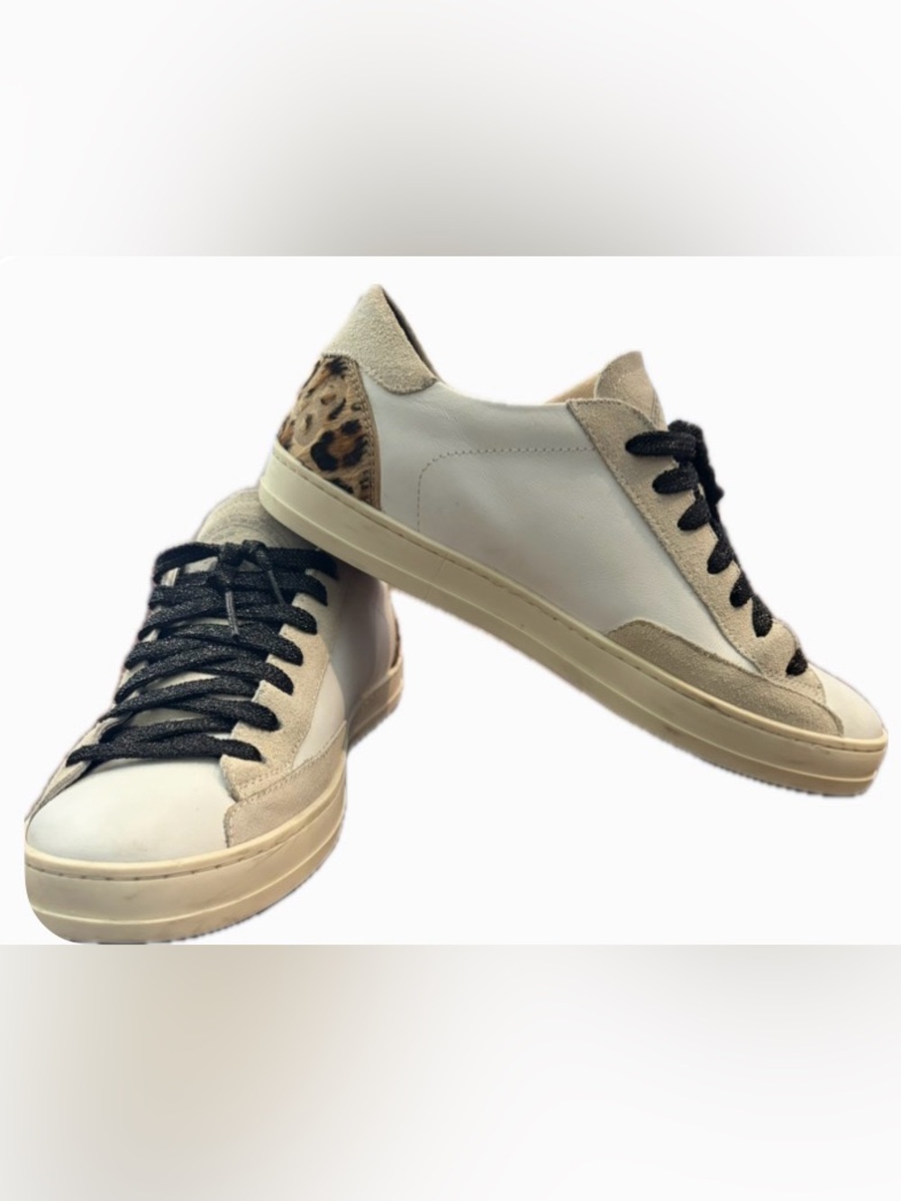 P448 White Leather Suede Leopard Sneakers Made Italy EU 38. US 8